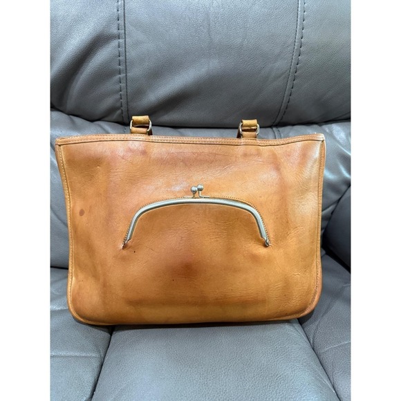 Coach Handbags - Vintage Coach Tan Leather Kiss Lock Bonnie Cashin Handle Bag 1970's